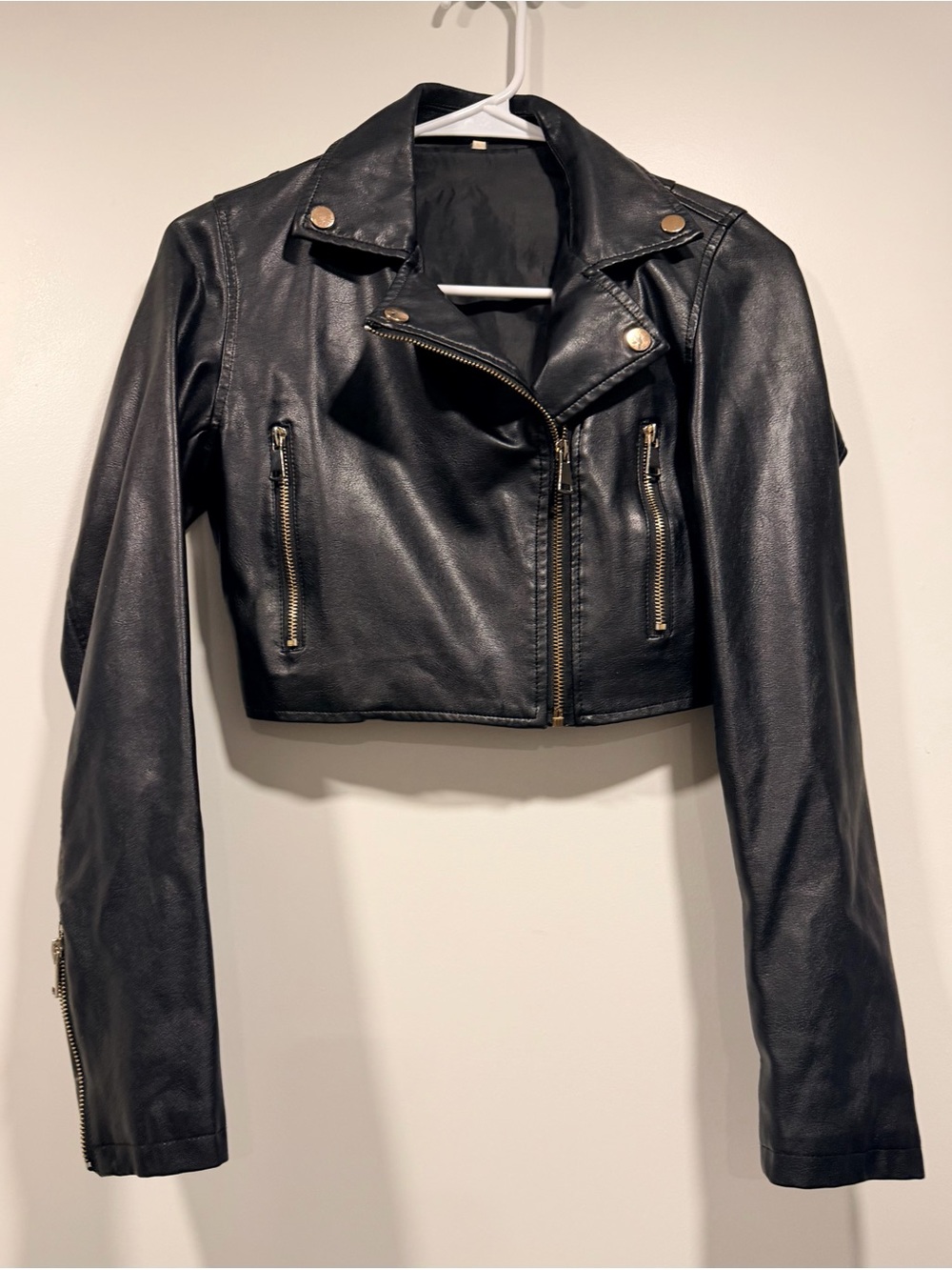 Black Cropped Faux Leather Moto Jacket